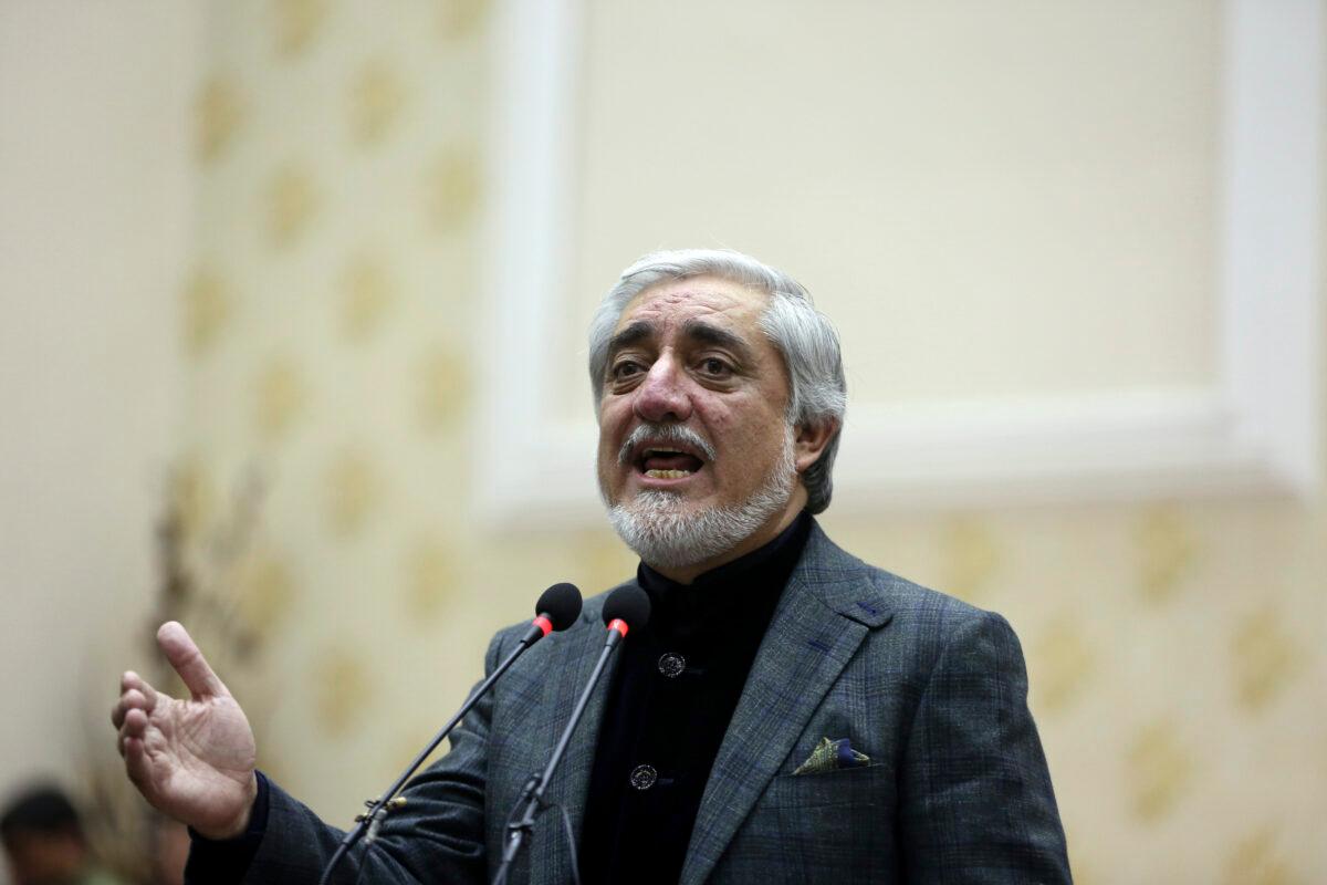 Afghan presidential candidate Abdullah Abdullah, speaks during a press conference in Kabul. Afghanistan's election commission said the country's incumbent, President Ashraf Ghani, has won a second term in office, according to a preliminary vote count. But his opponents can still challenge the results that were announced on Sunday, Dec. 22, 2019. (Rahmat Gul/AP)