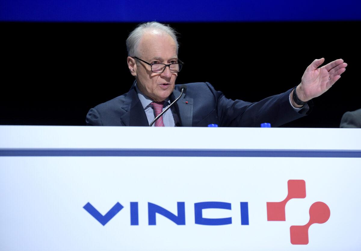 Xavier Huillard, chairman of French construction group Vinci, addresses the group's general meeting in Paris on April 17, 2019. (Eric Piermont/AFP via Getty Images)