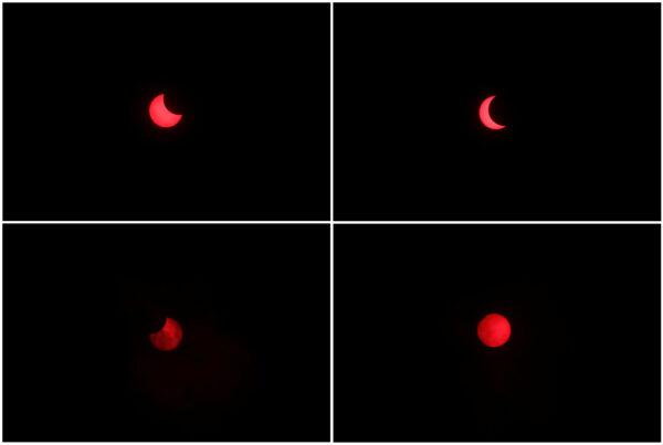A combination of photos depicts a partial annular solar eclipse observed with the use of a solar filter in Siak, Riau province, Indonesia on Dec. 26, 2019. (Willy Kurniawan/Reuters)