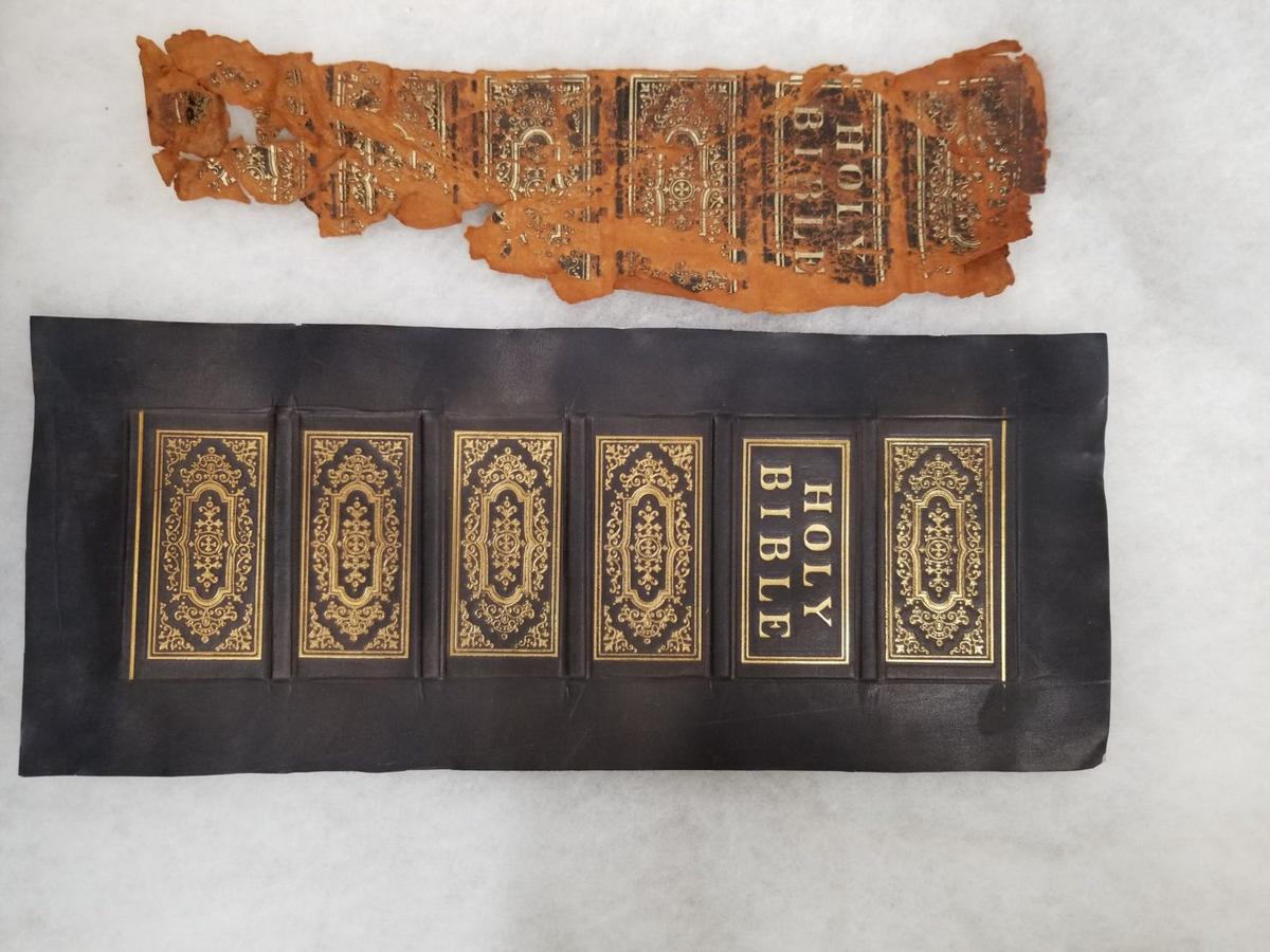Before and after rebinding a Bible. (Sandy Stansell)