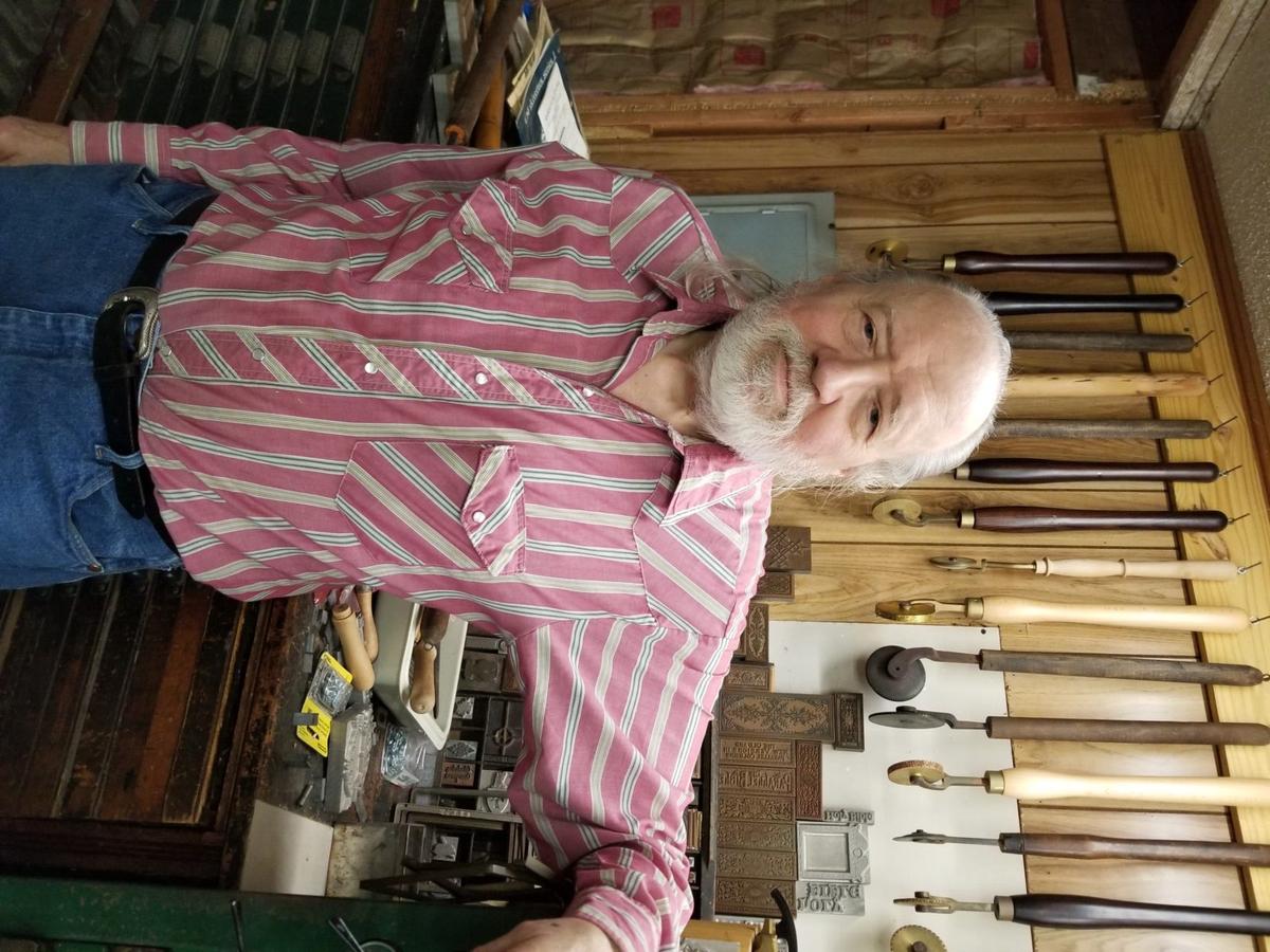 Bookbinder Edward Stansell in his workshop on Dec. 26, 2019. (Sandy Stansell)