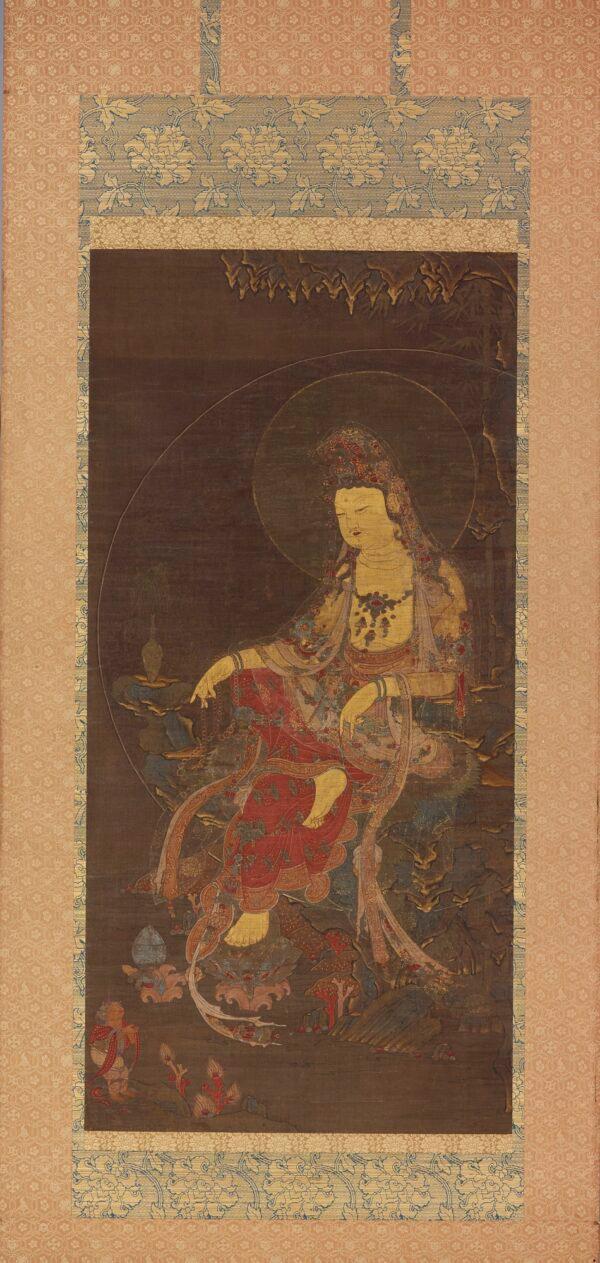 Bodhisattva Avalokiteshvara (Gwaneum), Goryeo Dynasty, mid-14th century, Korea.<br/>Hanging scroll mounted as a panel; ink, color, and gold on silk. Gift of Charles Lang Freer. (Freer Gallery of Art)