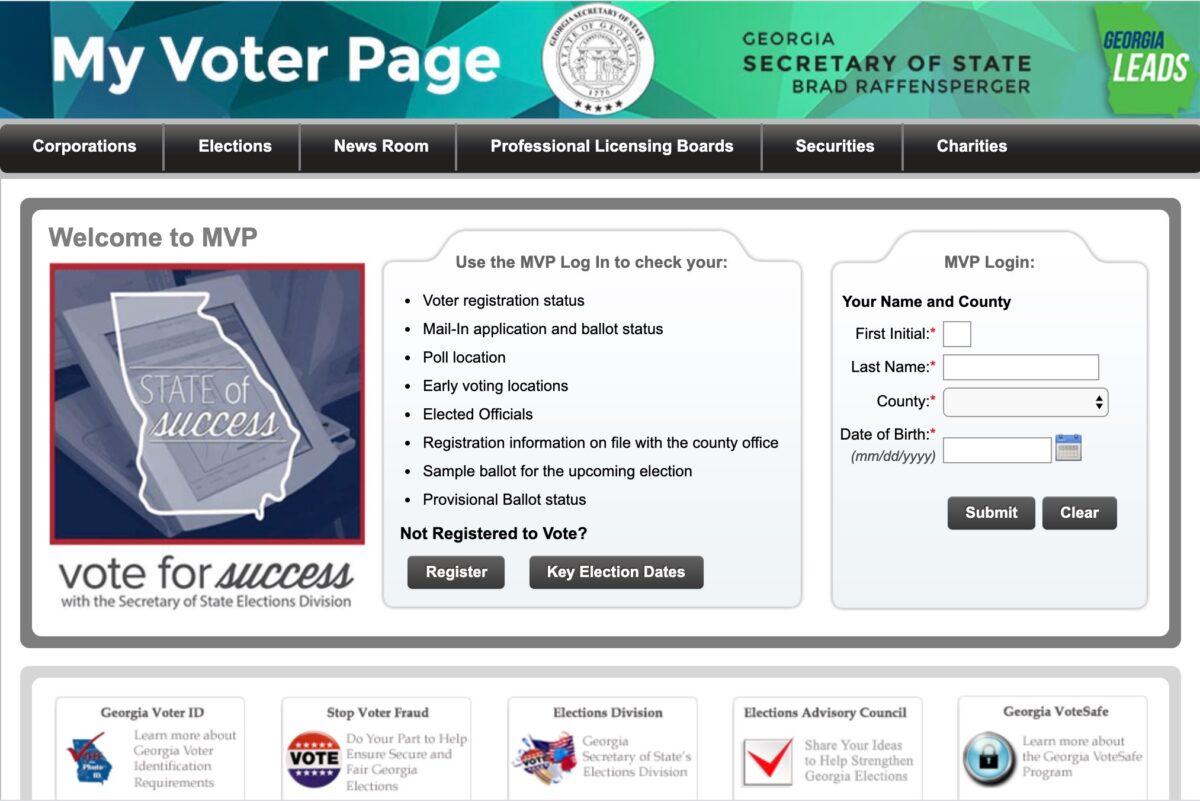 Georgia Secretary of State Brad Raffensperger's My Voter Page. (Screenshot)