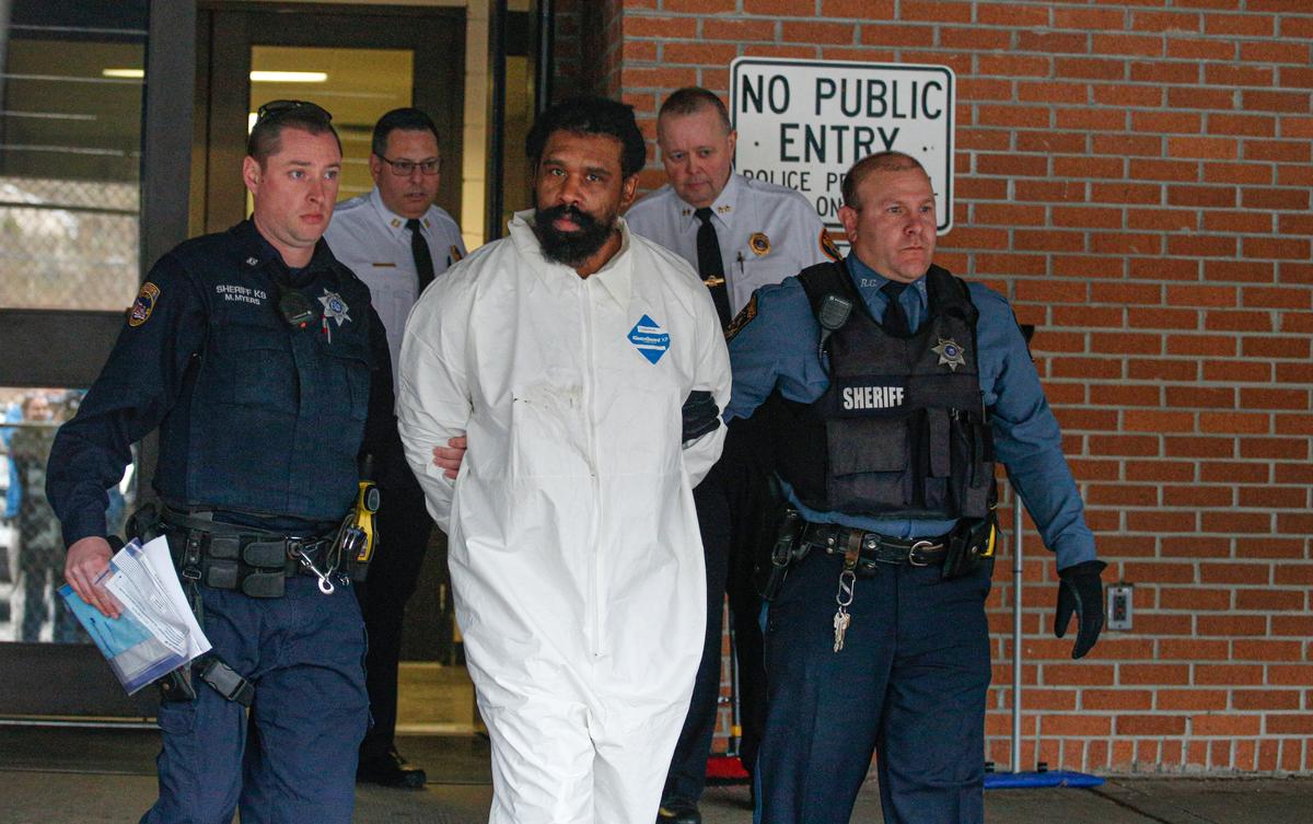 The suspect in Hanukkah celebration stabbings, Thomas Grafton, leaves the Ramapo Town Hall in Airmont, New York, after being arrested on Dec. 29, 2019. (Kena Betancur/AFP via Getty Images)