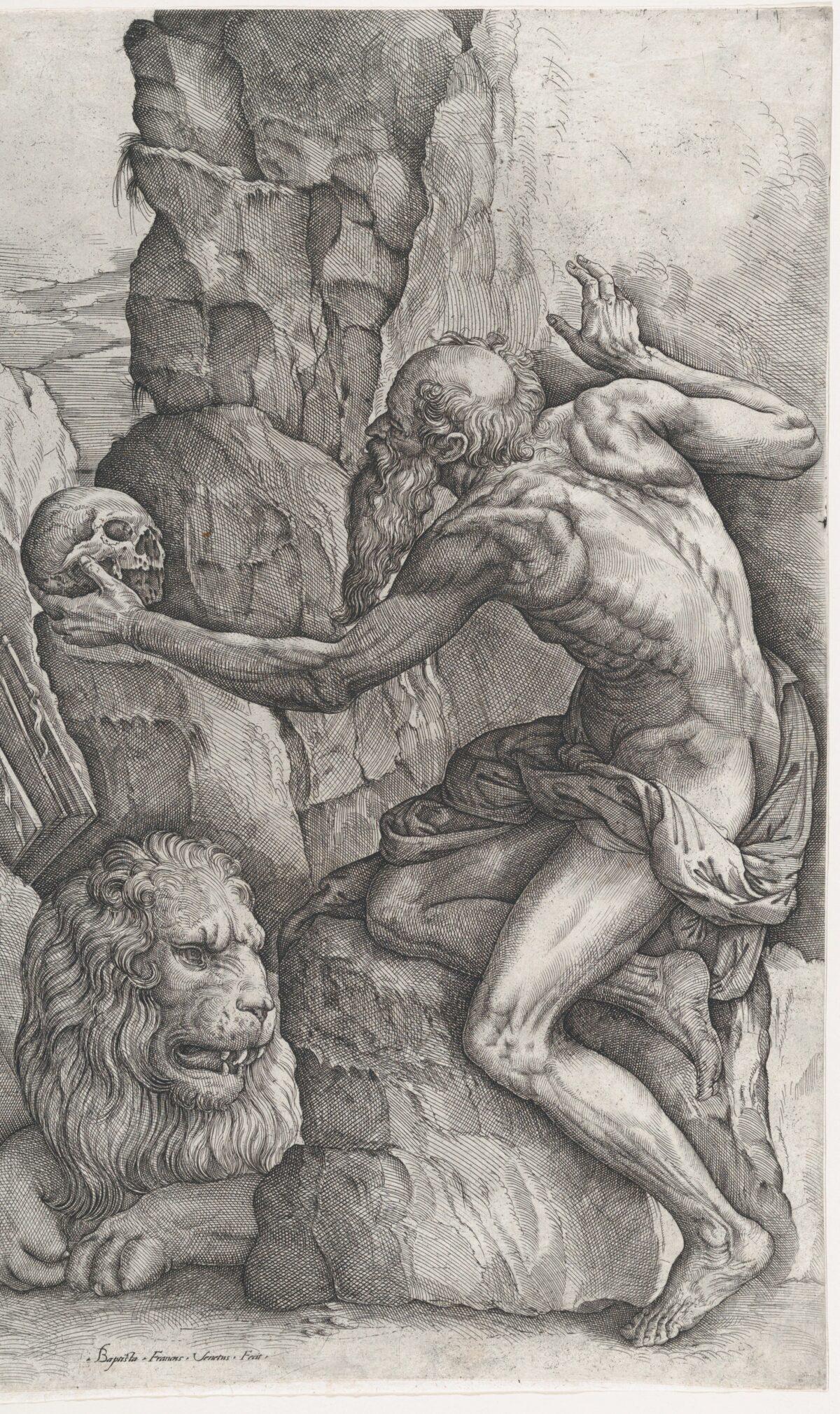 A detail from “Saint Jerome,” circa 1550-60, by Battista Franco. Etching, engraving, and drypoint, second state of three. Harris Brisbane Dick Fund, 1953; The Metropolitan Museum of Art, New York. (Public Domain)