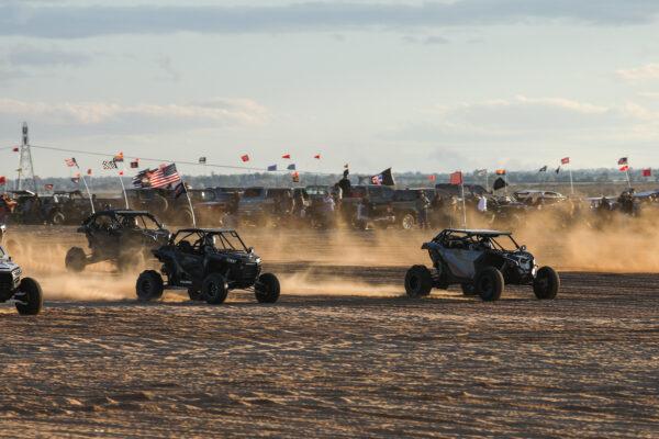 Sand cars drag race in the Imperial Sand Dunes near the U.S.-Mexico border, Calif., on Nov. 29, 2019. (Charlotte Cuthbertson/The Epoch Times)