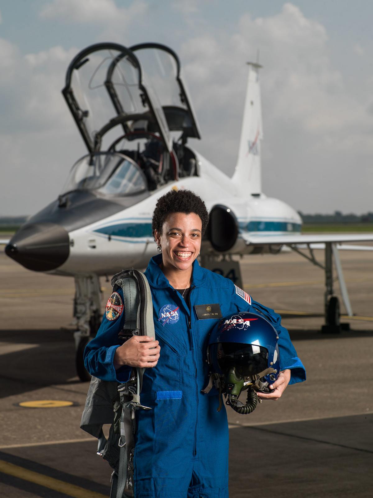 NASA astronaut candidate Jessica Watkins pictured at Ellington Field Joint Reserve Base in Houston, Texas, on June 6, 2017 (©NASA | <a href="https://www.flickr.com/photos/nasa2explore/44720397582/in/album-72157698260056092/">Robert Markowitz</a>)