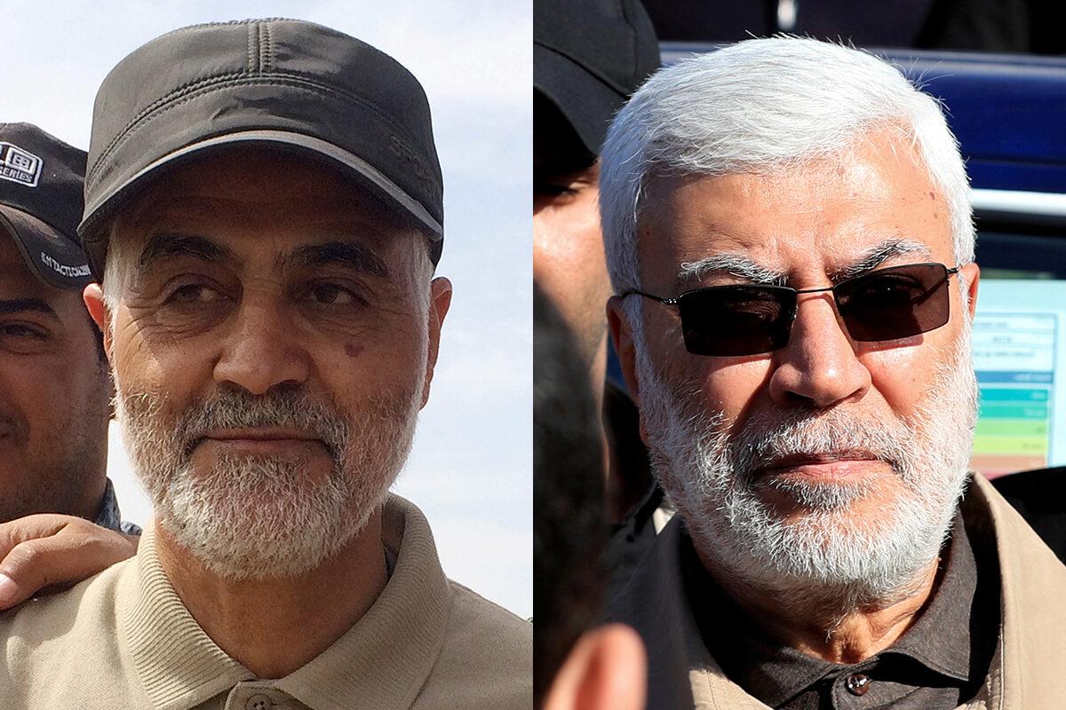 Combination photo of Iranian Revolutionary Guard Commander Qassem Soleimani (L) and Abu Mahdi al-Muhandis, a commander in the Popular Mobilization Forces. (Stringer/Thaier al-Sudani/Reuters)