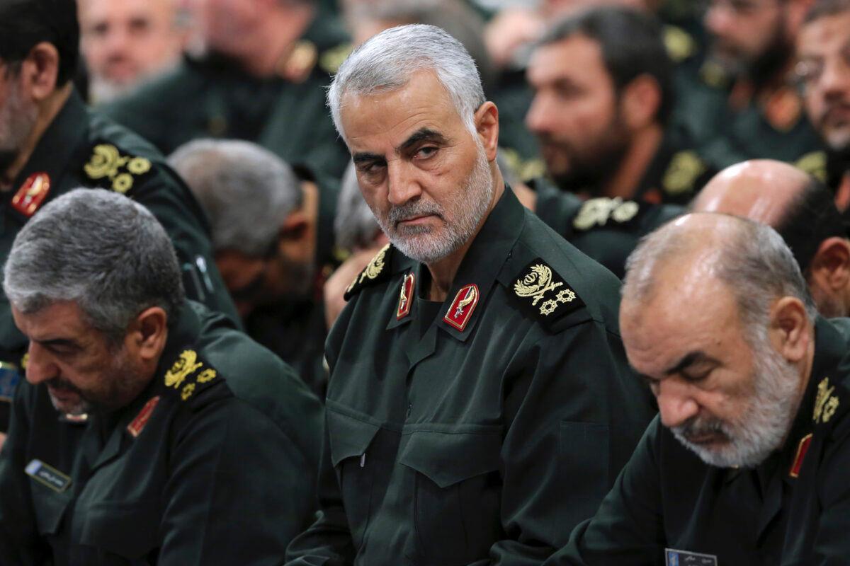 Revolutionary Guard Gen. Qassem Soleimani, center, attends a meeting in Tehran, Iran on Sept. 18, 2016. (Office of the Iranian Supreme Leader via AP, File)