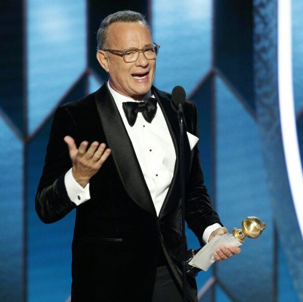 Tom Hanks accepting the Cecil B. DeMille Award at the 77th Annual Golden Globe Awards at the Beverly Hilton Hotel in Beverly Hills, Calif., on Jan. 5, 2020. (Paul Drinkwater/NBC via AP)