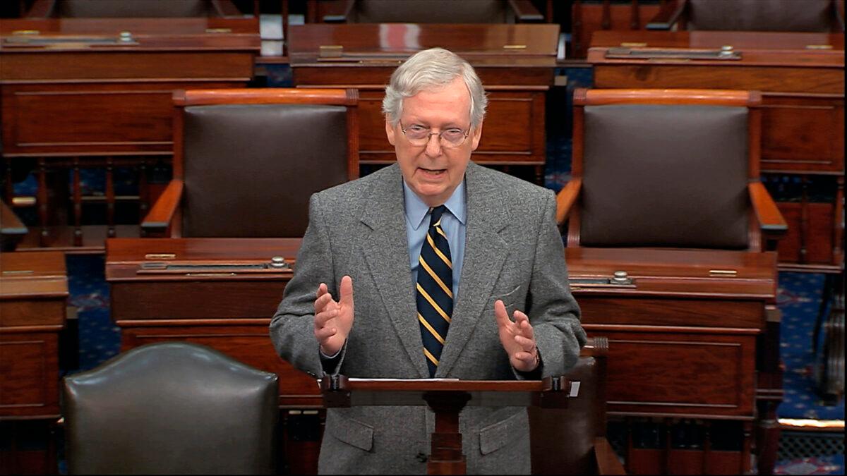 Senate Majority Leader Mitch McConnell (R-Ky.) speaks on the Senate floor at the Capitol in Washington on Jan. 3, 2020. (Senate TV via AP)