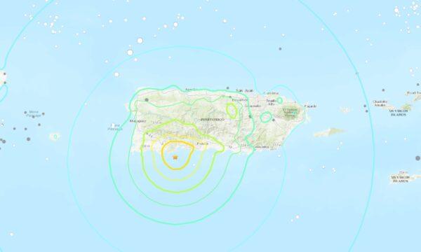 A map showing the location of the earthquake just off the coast of Puerto Rico on Jan. 7, 2020. (USGS)