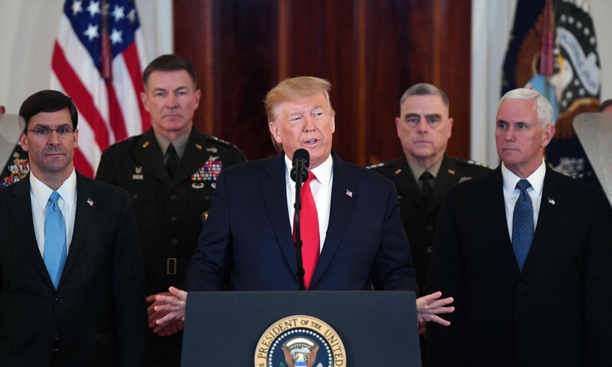 President Donald Trump speaks about the situation with Iran in the Grand Foyer of the White House in Washington on Jan. 8, 2020. (Saul Loeb/AFP via Getty Images)