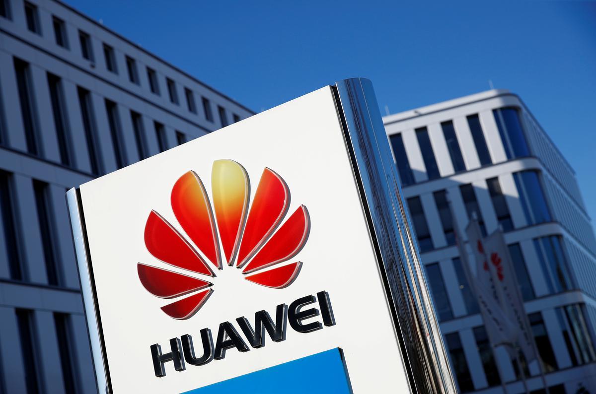 The logo of Huawei Technologies is pictured in front of the German headquarters of the Chinese telecommunications giant in Duesseldorf, Germany on Feb. 18, 2019. (Wolfgang Rattay/Reuters)