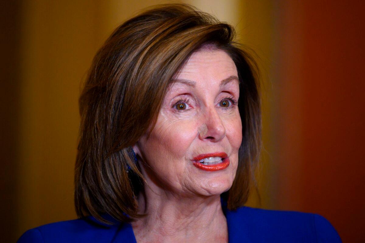 House Speaker Nancy Pelosi (D-Calif.) speaks on Capitol Hill in Washington on Jan. 8, 2020. (Jim Watson/AFP via Getty Images)