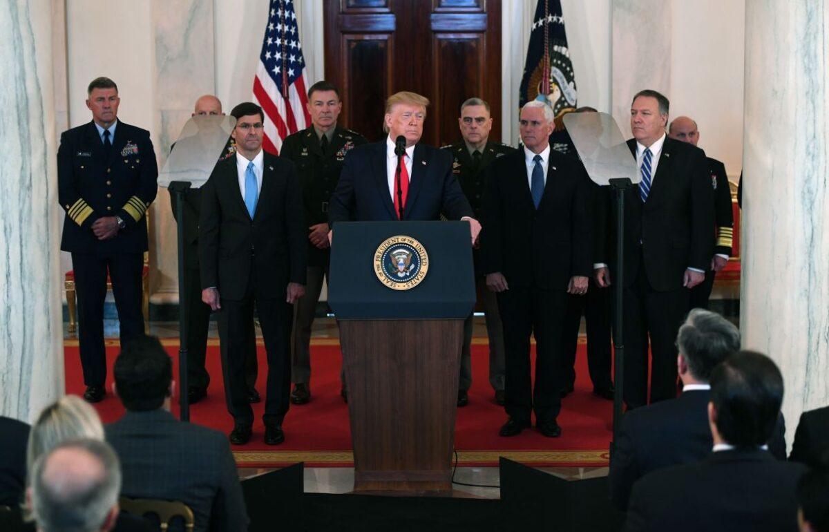 President Donald Trump speaks about the situation with Iran in the Grand Foyer of the White House in Washington on Jan. 8, 2019. (Saul Loeb/AFP via Getty Images)