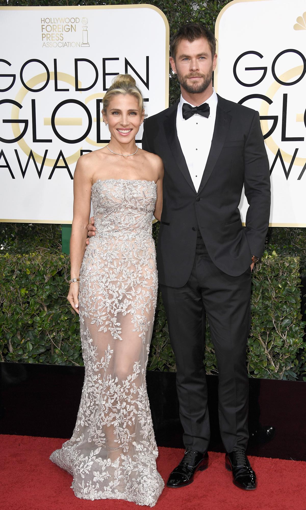 Chris Hemsworth and wife Elsa Pataky at the 2017 Golden Globe Awards  (©Getty Images | <a href="https://www.gettyimages.com/detail/news-photo/actor-chris-hemsworth-and-model-elsa-pataky-attend-the-74th-news-photo/631244764?adppopup=true">Frazer Harrison</a>)