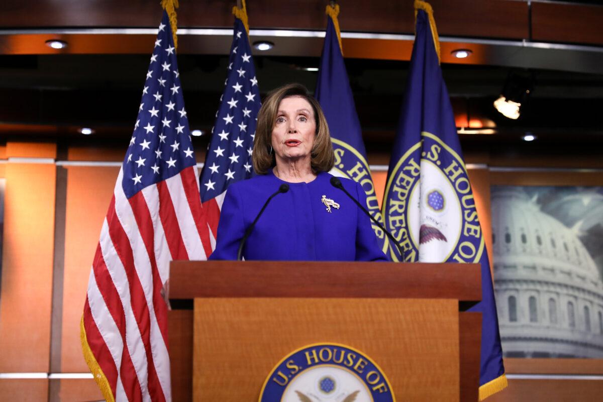 House Speaker Nancy Pelosi (D-Calif.) at a press conference in the Capitol in Washington on Jan. 9, 2020. (Charlotte Cuthbertson/The Epoch Times)