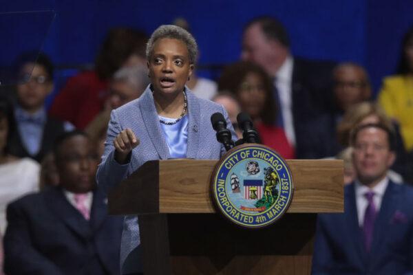 Lori Lightfoot addresses guests after being sworn in as Mayor of Chicago during a ceremony at the Wintrust Arena in Chicago, Illinois, on May 20, 2019. (Scott Olson/Getty Images)