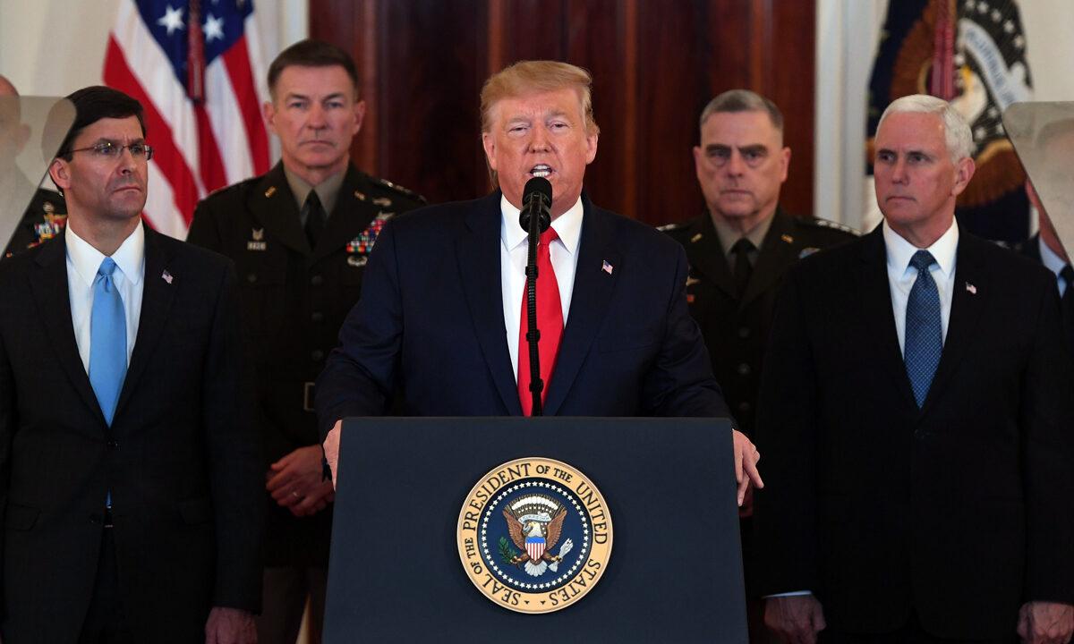 President Donald Trump speaks about the situation with Iran in the Grand Foyer of the White House in Washington on Jan. 8, 2020. (Saul Loeb/AFP via Getty Images)