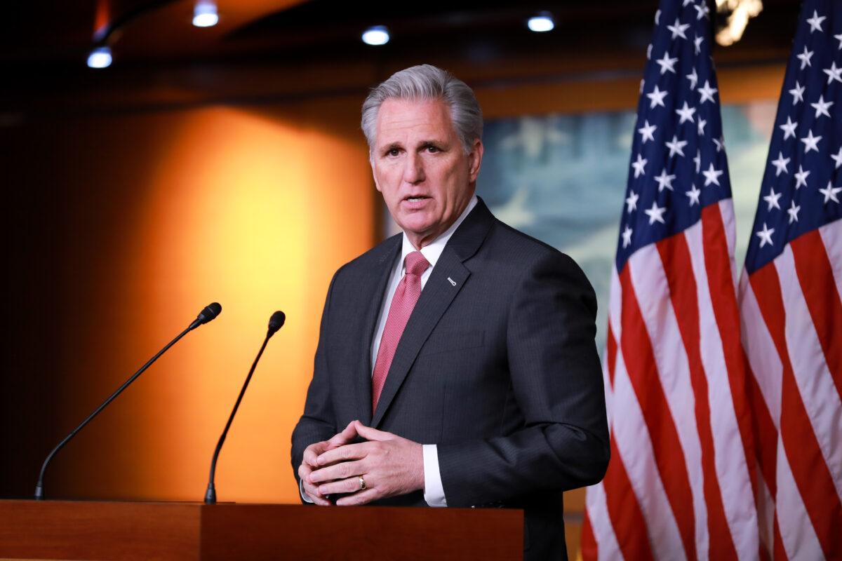 House Minority Leader Rep. Kevin McCarthy (R-Calif.) at a press conference in the Capitol in Washington on Jan. 9, 2020. (Charlotte Cuthbertson/The Epoch Times)