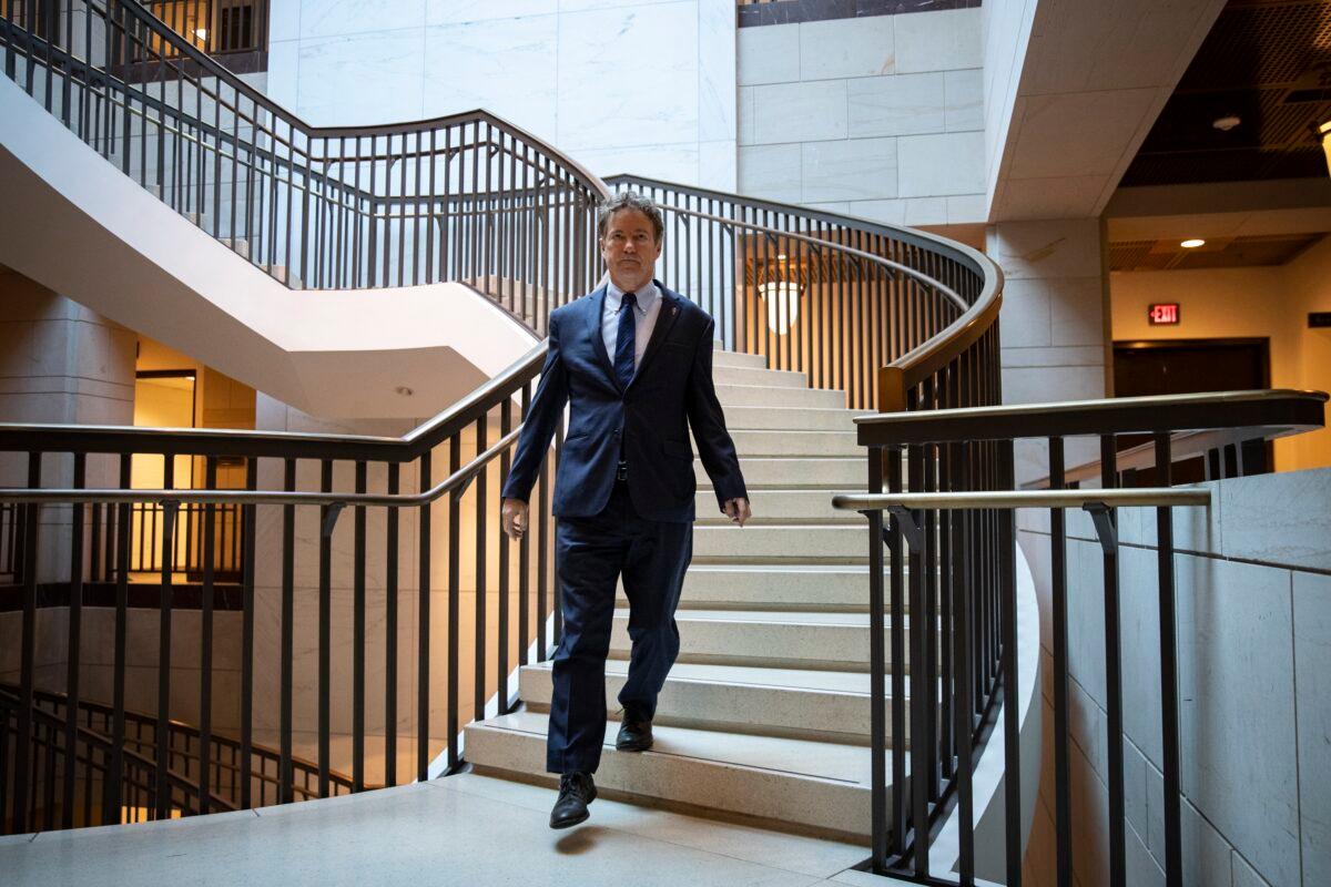 Sen. Rand Paul (R-Ky.) arrives for a briefing with administration officials about the situation with Iran, at the U.S. Capitol in Washington on Jan. 8, 2020. (Mark Wilson/Getty Images)