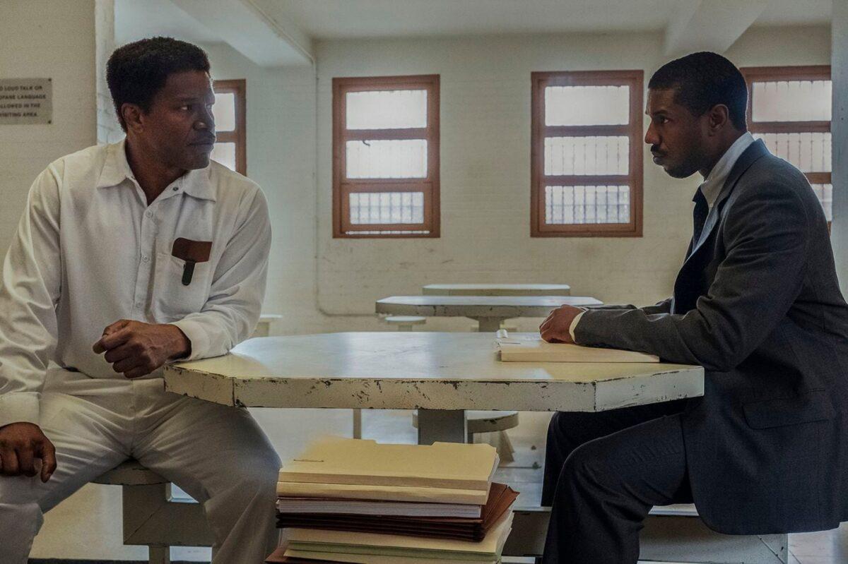 Jamie Foxx (L) and Michael B. Jordan and in “Just Mercy.” (Warner Bros. Pictures)