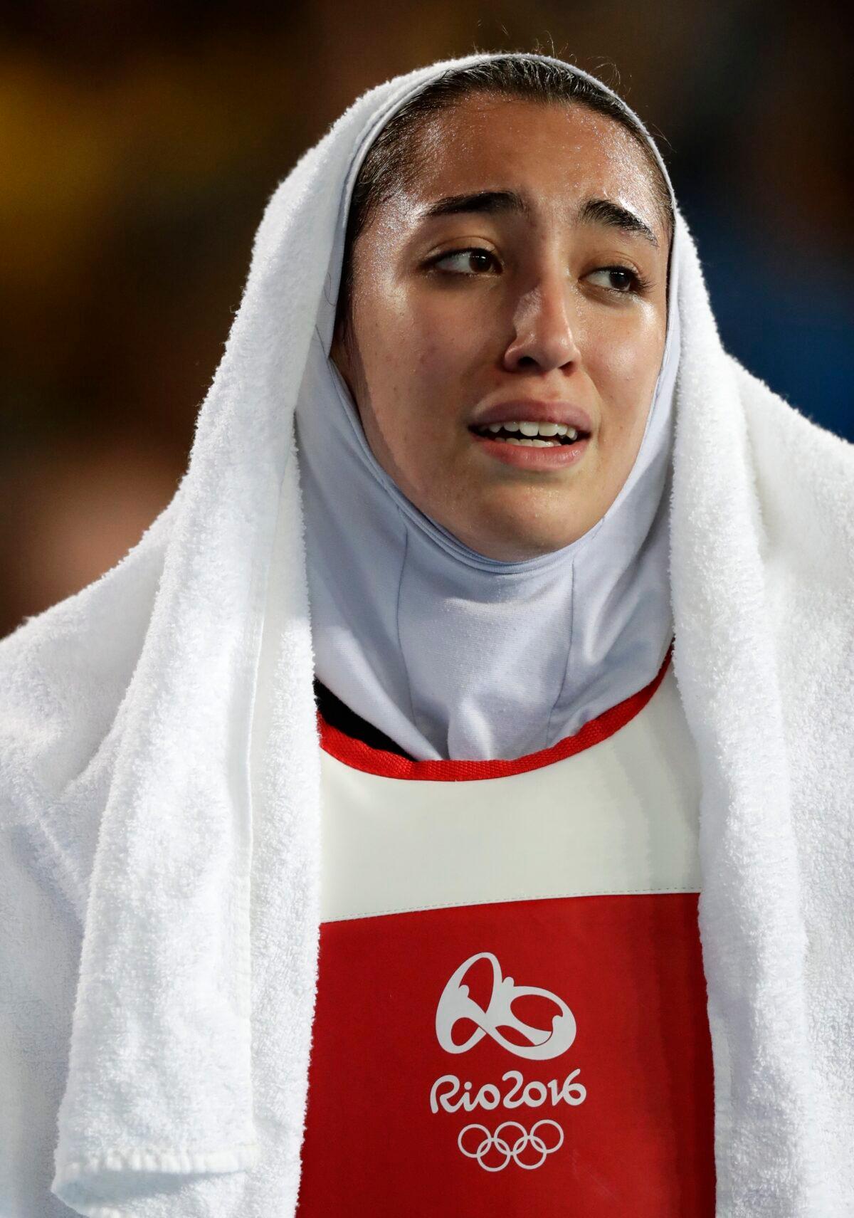 Kimia Alizadeh Zenoorin, of Iran, in women's 57-kg taekwondo at the 2016 Summer Olympics in Rio de Janeiro, Brazil, on Aug. 18, 2016. (Robert F. Bukaty/AP photo)