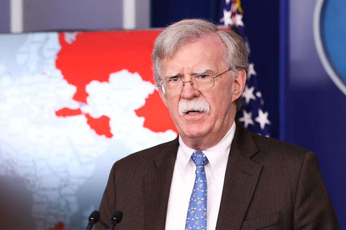 Former national security adviser John Bolton speaks at a press briefing at the White House in Washington on Jan. 28, 2019. (Holly Kellum/NTD)