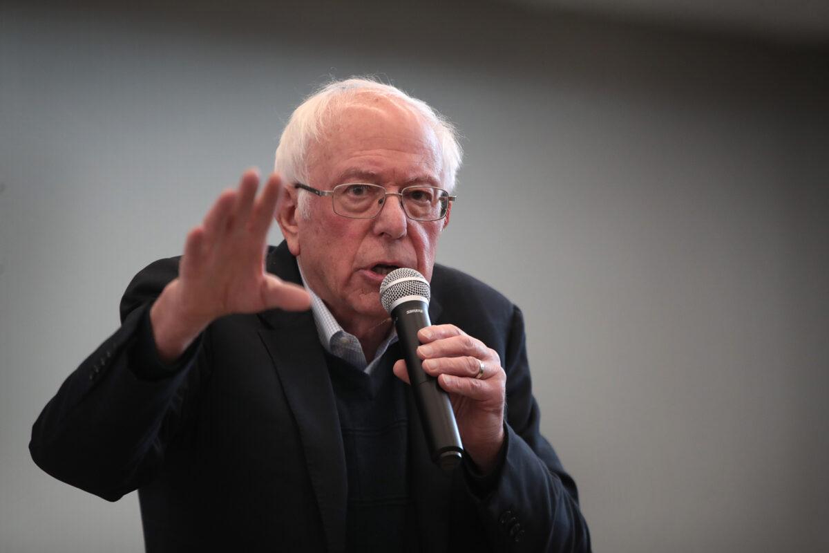 Democratic presidential candidate Sen. Bernie Sanders (I-Vt.) speaks to guests during a campaign stop at Berg Middle School in Newton, Iowa, on Jan. 11, 2020. (Scott Olson/Getty Images)