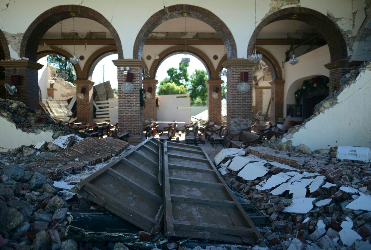 The Immaculate Concepcion Catholic church lies in ruins after an overnight earthquake in Guayanilla, Puerto Rico on Tuesday, Jan. 7, 2020. (Carlos Giusti/AP)