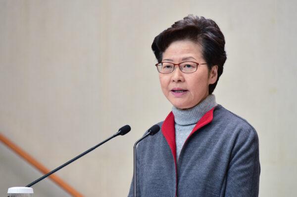 Hong Kong leader Carrie Lam speaks in her weekly press conference in Hong Kong on Jan. 14, 2020. (Bill Cox/The Epoch Times)