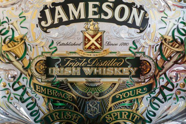 A detail of the reverse gilded and silvered ornate mirror that Jameson Whiskey commissioned David Adrian Smith to make. (Courtesy of David A. Smith)