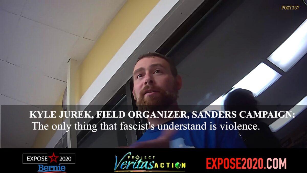 Kyle Jurek, field organizer for presidential candidate Sen. Bernie Sanders (I-Vt.) in Iowa. (Screenshot via Project Veritas Action)