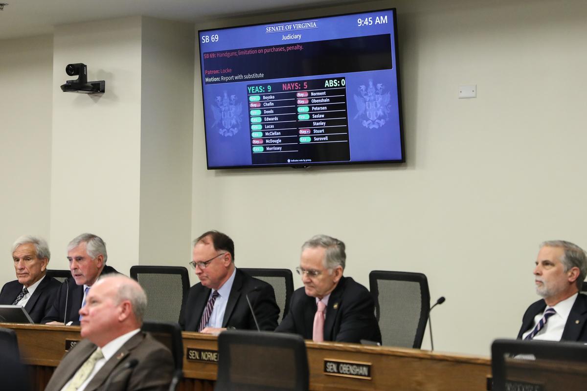 The Senate Judiciary Committee passed four gun control bills during a hearing at the Virginia State Capitol in Richmond on Jan. 13, 2020. (Samira Bouaou/The Epoch Times)