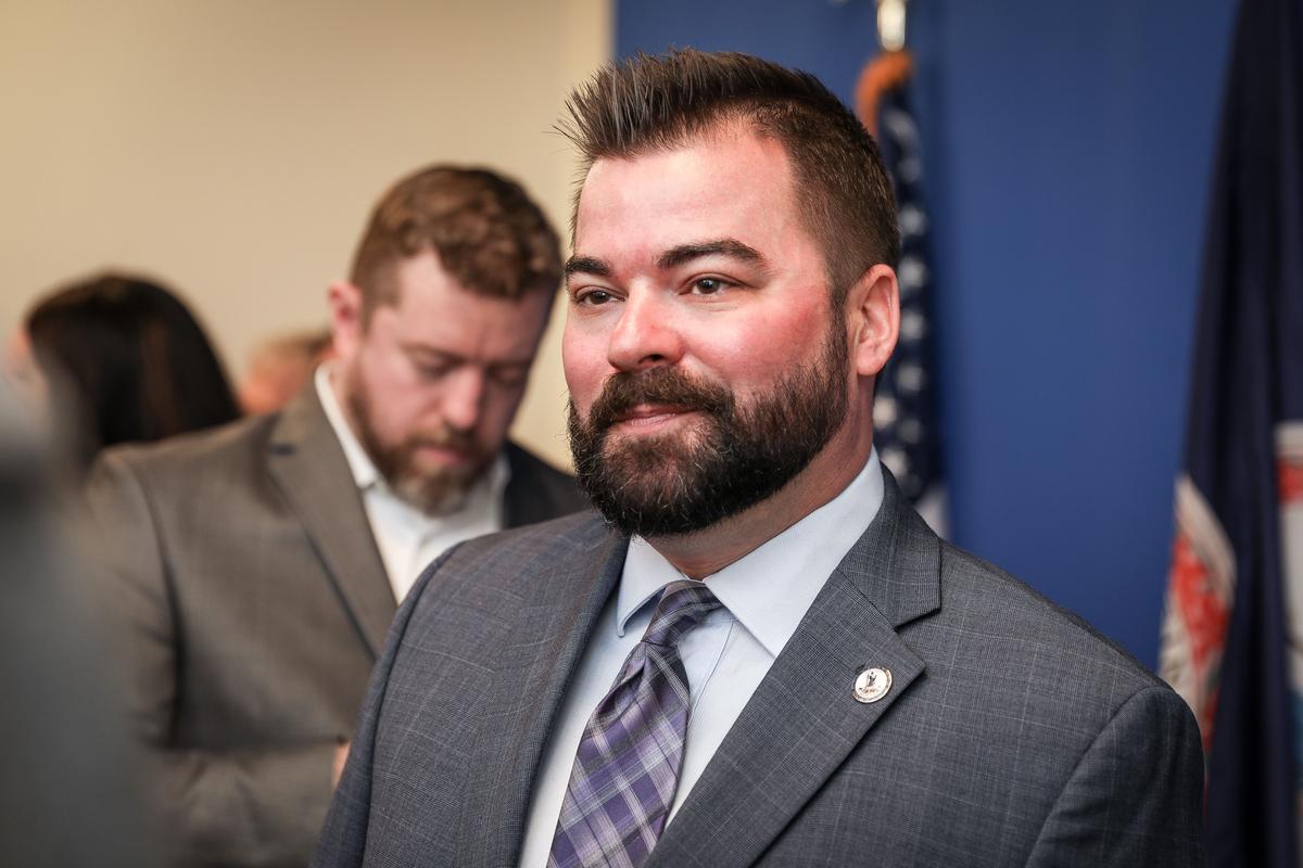 Daniel Spiker, state director at NRA, after a hearing where four gun control bills passed the Senate Judiciary Committee at the Virginia State Capitol in Richmond on Jan. 13, 2020. (Samira Bouaou/The Epoch Times)