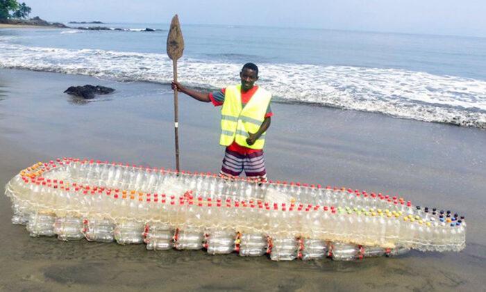 African Local Sees Waste Plastic Bottles Clogging Waterway–So He Uses Them to Make ‘Eco-Boats’