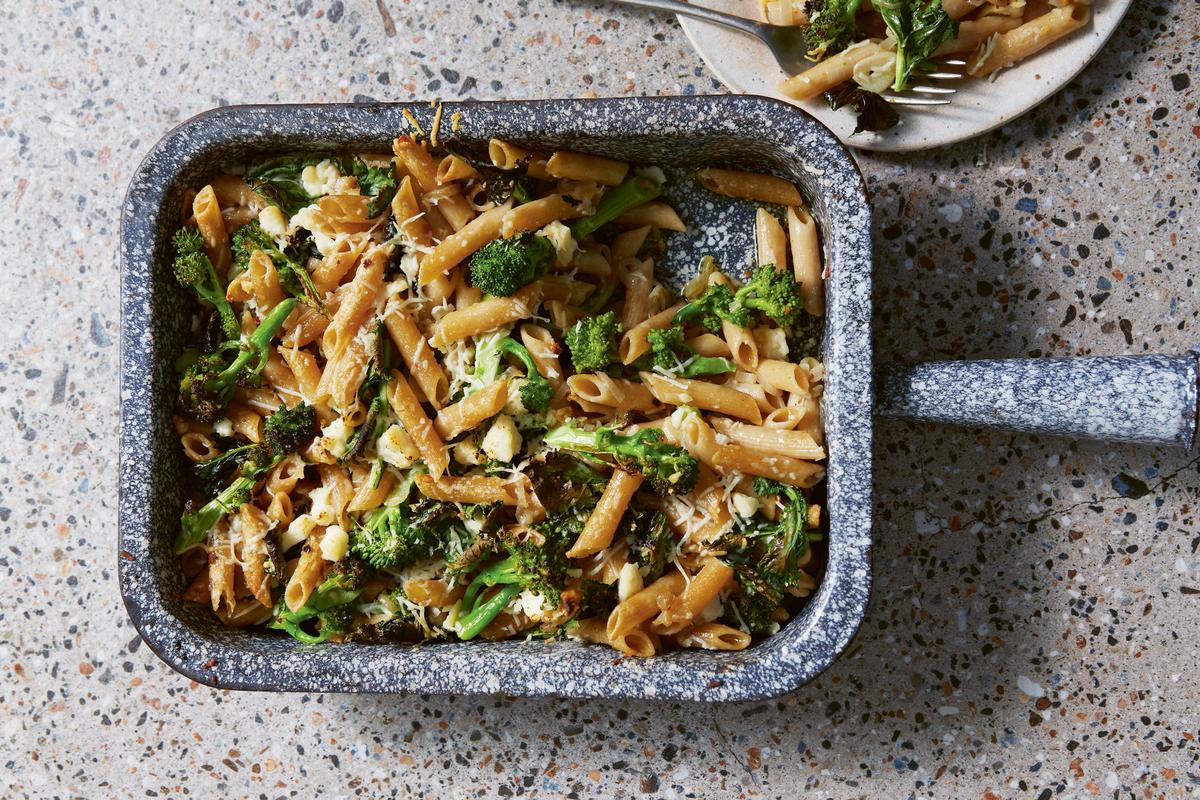 Garlicky charred greens with penne. (Patricia Niven)