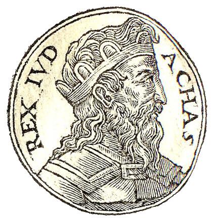 Ahaz (732–716 B.C.), king of Judah, the son and successor of Jotham. Published by Guillaume Rouille. (Public Domain)