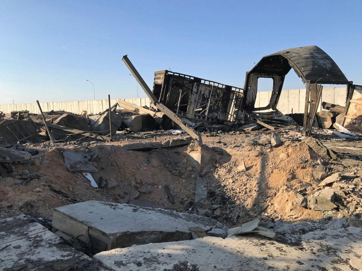 Debris and rubble are seen at the site where an Iranian missile hit at al-Asad Airbase air base in Anbar province, Iraq on Jan. 13, 2020. (John Davison/Reuters)
