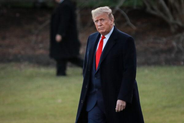 President Donald Trump walks to Marine One en route to Ohio for a rally at the White House on Jan. 9, 2020. (Charlotte Cuthbertson/The Epoch Times)