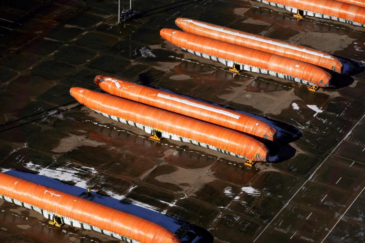 Airplane fuselages bound for Boeing's 737 MAX production facility sit in storage at their top supplier, Spirit AeroSystems Holdings Inc, in Wichita, Kansas, on Dec. 17, 2019. (Nick Oxford/File Photo/Reuters)