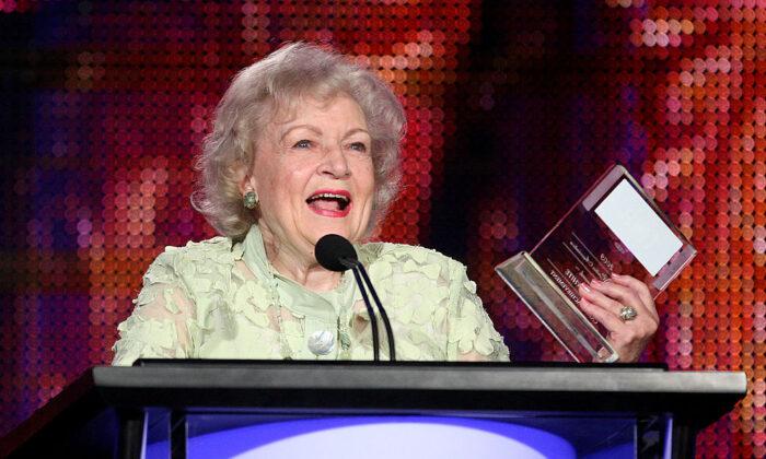 Betty White accepts the Television Critics Association lifetime achievement award in 2009. (©Getty Images | <a href="https://www.gettyimages.com/detail/news-photo/actress-betty-white-accepts-the-career-achievment-award-news-photo/89559632?adppopup=true">Frederick M. Brown</a>)