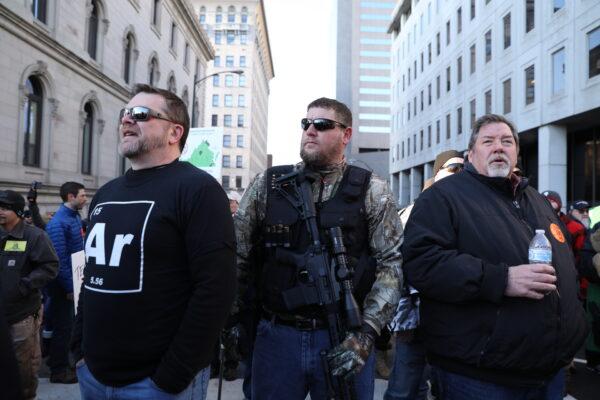 Gun rights activists take part in a rally in Richmond, Virginia, on Jan. 20, 2020. (Samira Bouaou/The Epoch Times)