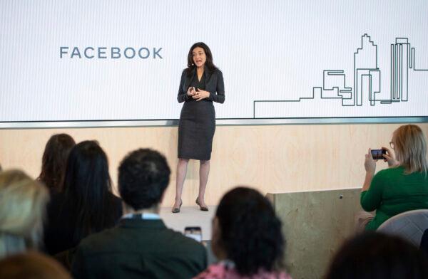 Facebook's Chief Operating Officer Sheryl Sandberg speaks during a press conference in London, England, on Jan. 21, 2020. (Dominic Lipinski/PA via AP)