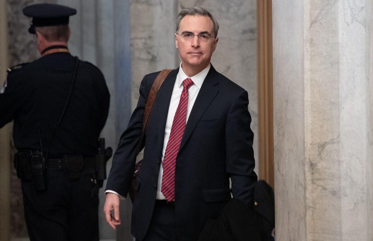 White House counsel Pat Cipollone arrives for the Senate impeachment trial of President Donald Trump at the U.S. Capitol in Washington on Jan. 21, 2020. (Saul Loeb/AFP via Getty Images)