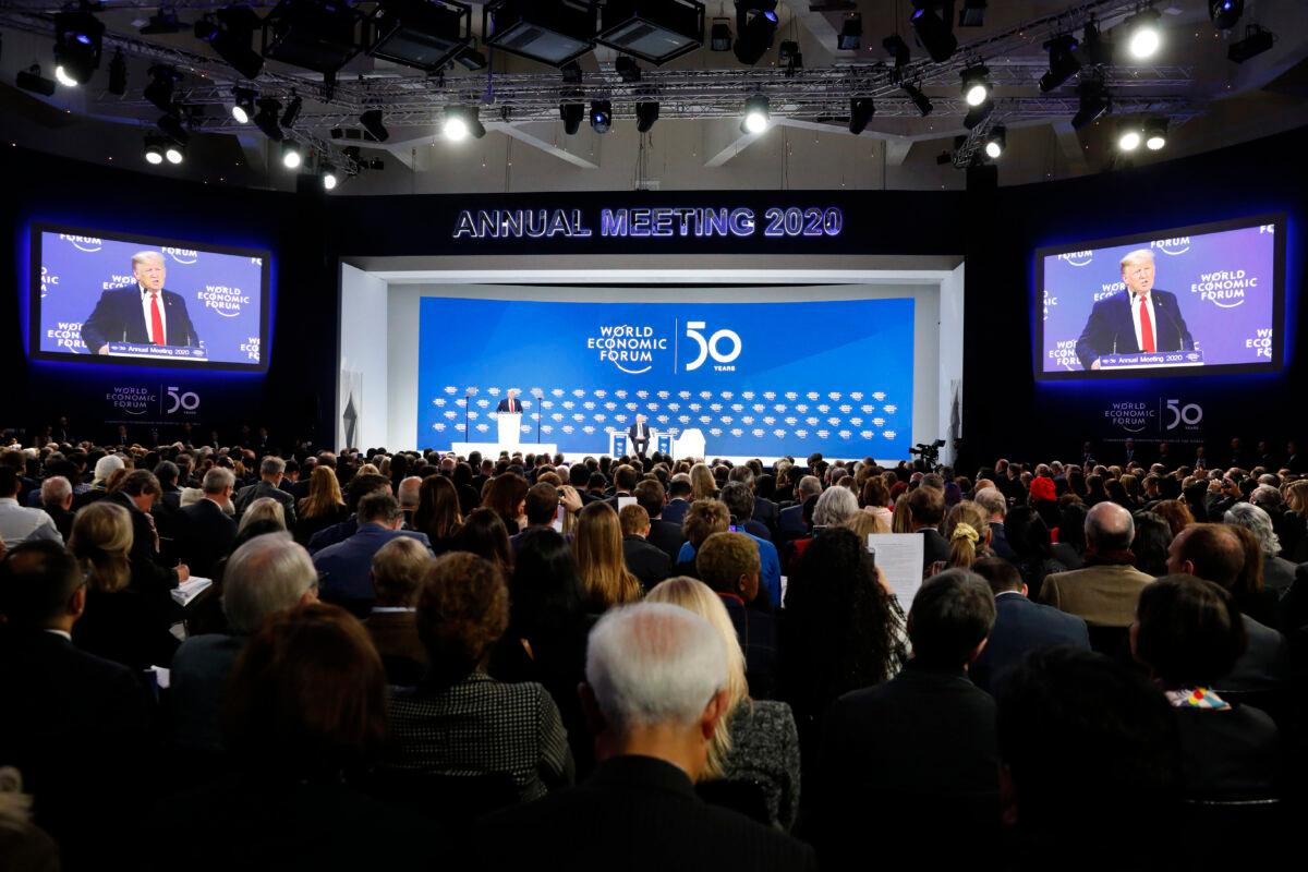President Donald Trump addresses the World Economic Forum at the congress centre in Davos, on Jan. 21, 2020. (Markus Schreiber/AP Photo)