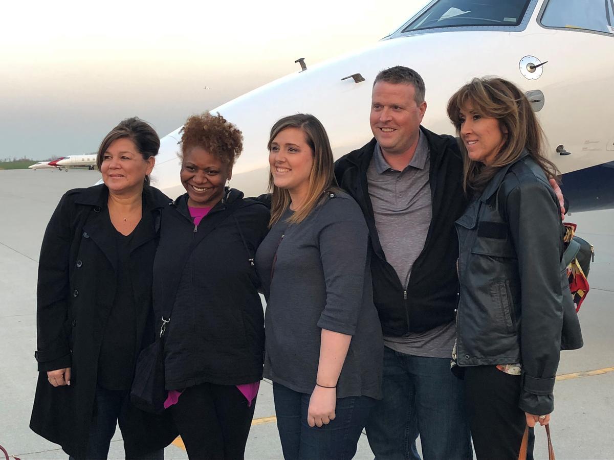 The crew from flight 1380: (L–R) flight attendants Kathryn Sandoval, Seanique Mallory, Rachel Fernheimer, First Officer Darren Ellisor, and Capt. Tammie Jo Shults. (Courtesy of Tammie Jo Shults)