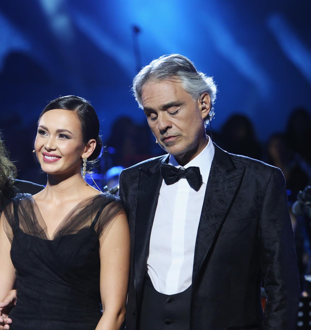 Aida Garifullina and Andrea Bocelli perform as part of the 2017 Celebrity Fight Night in Italy. (©Getty Images | <a href="https://www.gettyimages.com/detail/news-photo/steve-tyler-aida-garifullina-and-andrea-bocelli-perform-at-news-photo/845056800?adppopup=true">Jonathan Leibson</a>)