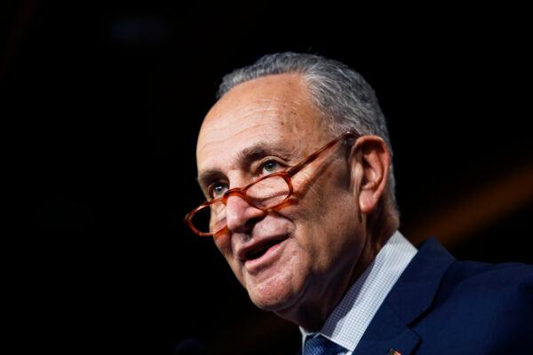 Senate Minority Leader Chuck Schumer (D-N.Y.) talks to reporters about the impeachment trial of President Donald Trump on charges of abuse of power and obstruction of Congress, at the Capitol in Washington on Jan. 16, 2020. (Matt Rourke/AP Photo)